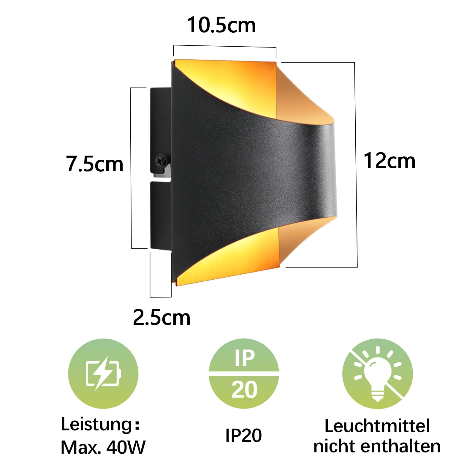 Homefire Wandleuchte Innen Wandlampe Schwarz Gold - 4ER Up Down Flur | Wandlampen Treppenhaus Leuchten Vintage G9 Keramik Wandbeleuchtung für Schlafzimmer Wohnzimmer Kinderzimmer Ohne Leuchtmittel