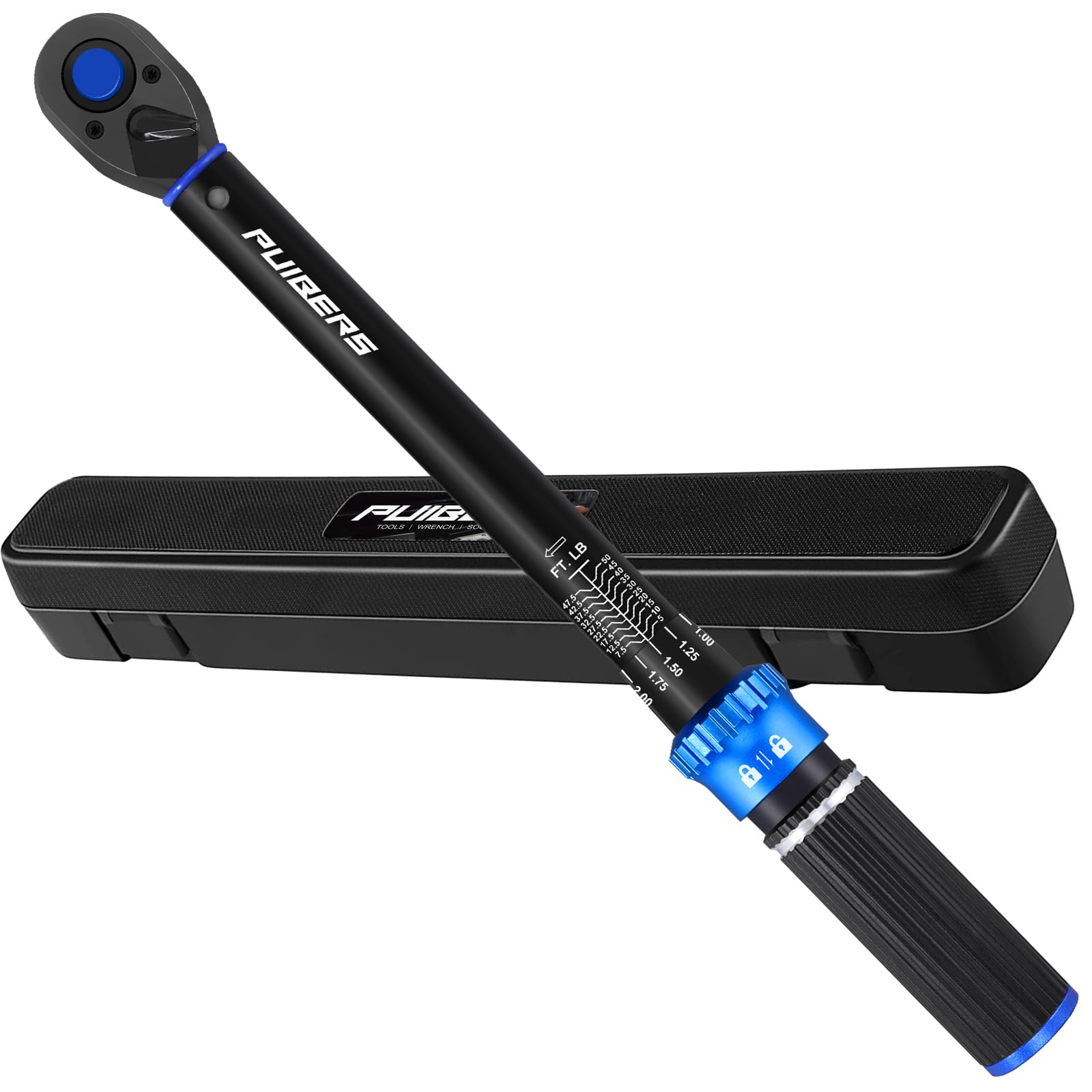 Puibers Torque Wrench 3/8 Drive Click 5-50 FT.LB/6.8-67.8 Nm,Moto Torque Wrenches Dual-Direction Adjustable 72 Tooth ±3% Precision, Mechanical Tools for Bike Car and Moto