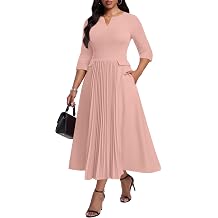 Nmoder Pleated Maxi Long Dress Women, Church Empire Waist Dress Pockets