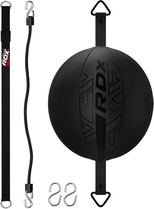 Double End Bag Boxing, 70CM Reflex Speed Ball with 48” Stretchable Bungee Cord, Maya Hide Leather Lightweight Punching Rebound Ball for Striking MMA Muay Thai Training, Home Gym Workouts