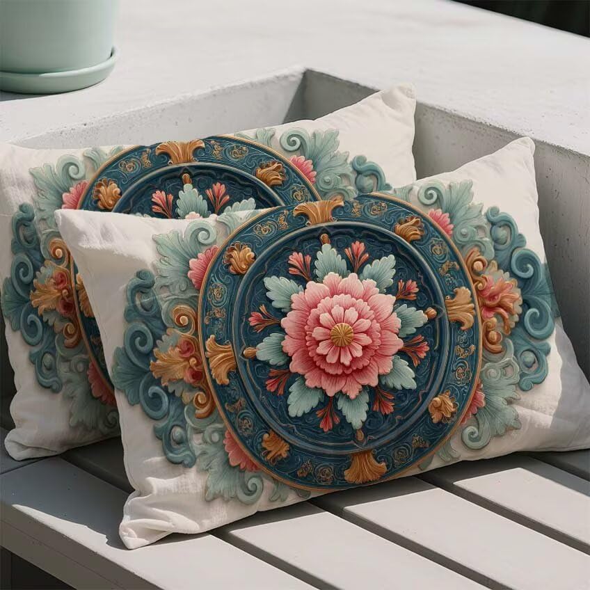 Taie oreiller double sided printing turquoise 60x90cm imperméable bohémie - 2