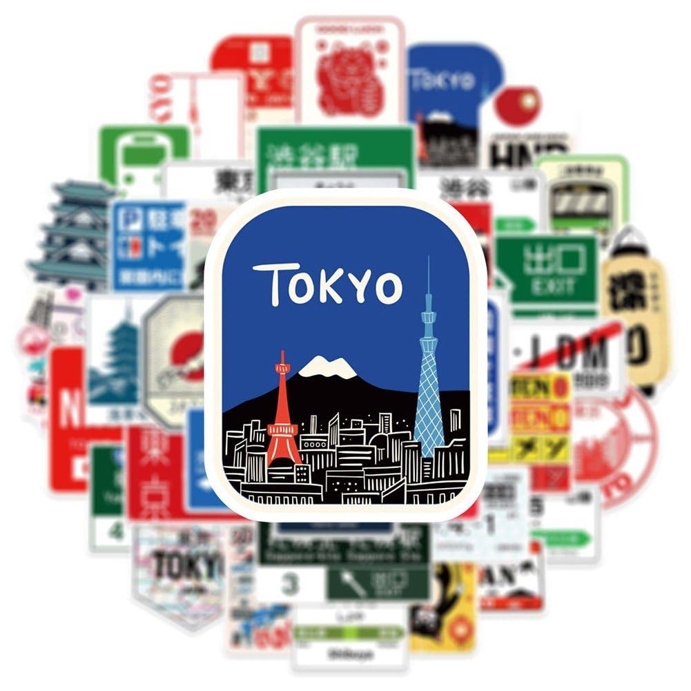100 japońskich naklejek z motywem symbolu Tokio, grafika z kreskówki, zawieszki podróżne, naklejki na laptopa, notatnik, bagaż, dekoracja "zrób to sam"