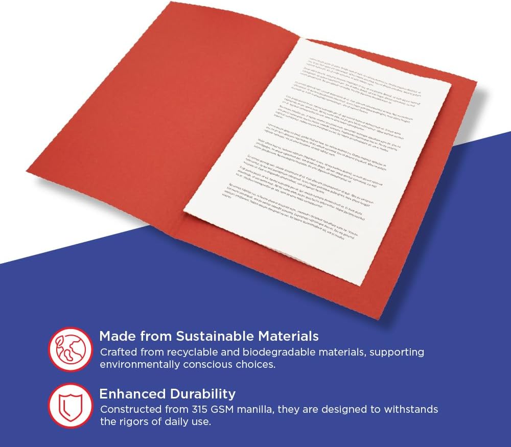Exacompta Guildhall Square Cut Folder, 315gsm, Foolscap - Red, Pack of 100