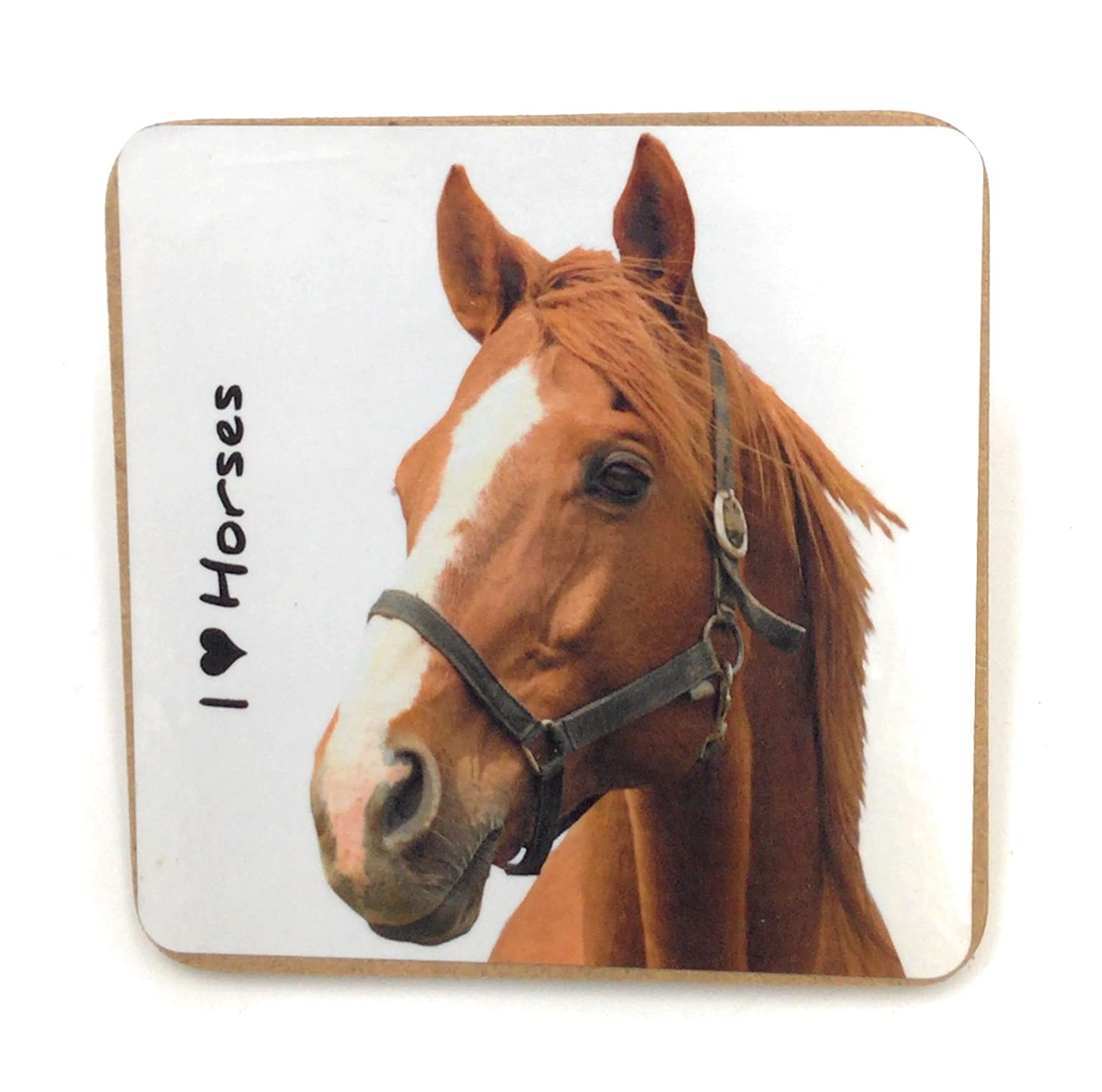 Royal County White I Love/Heart Horses Horse Pet Coaster For Drinks, Coffee, Tea. 9.5 X 9.5 Cm. Birthday Present, Christmas Stocking Filler, Cat Dad/Mum Gift, Cat Lovers.