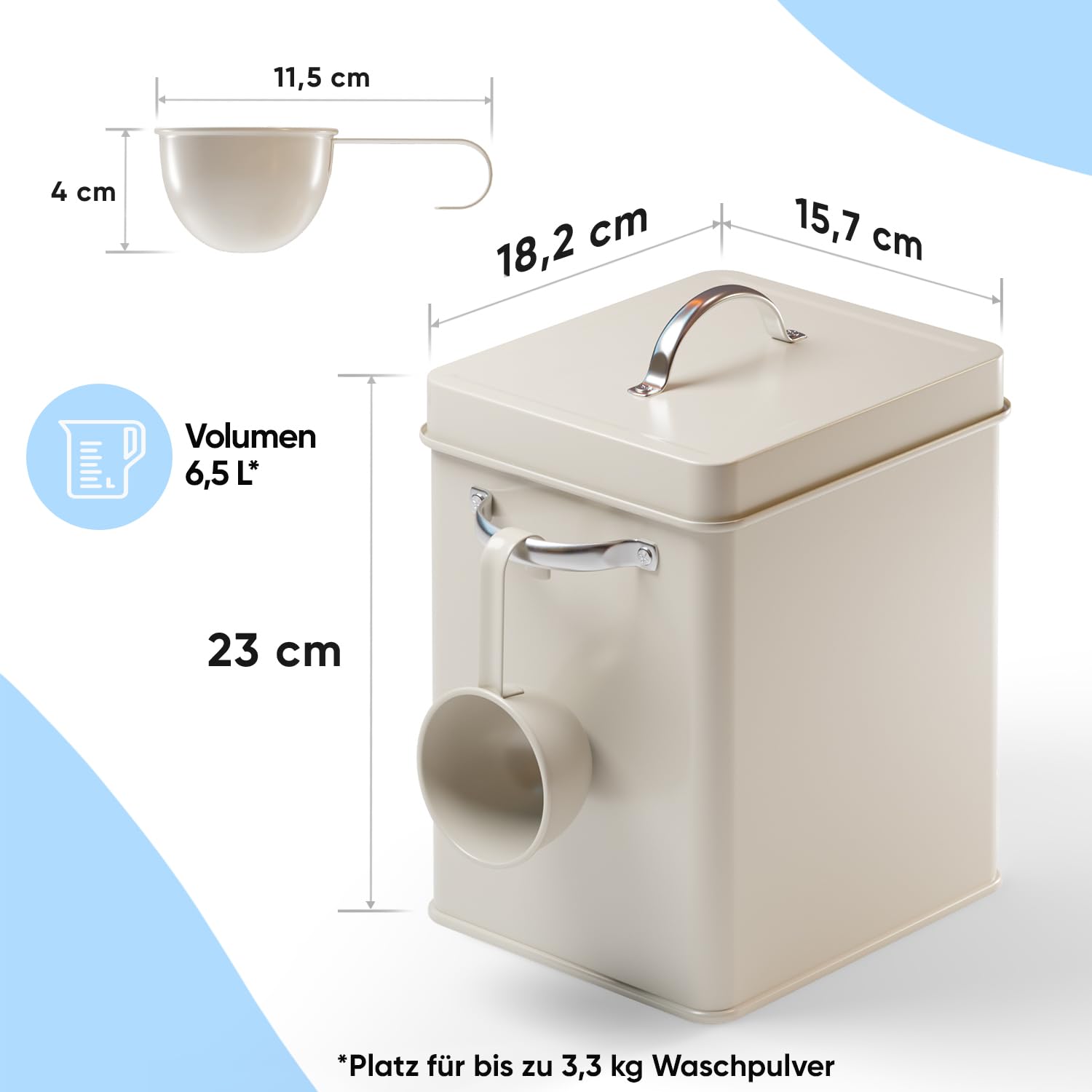Boîte De Rangement Métallique 6,5L Avec Couvercle Et Cuillère - Pour Croquettes Chat, Lessive & Café