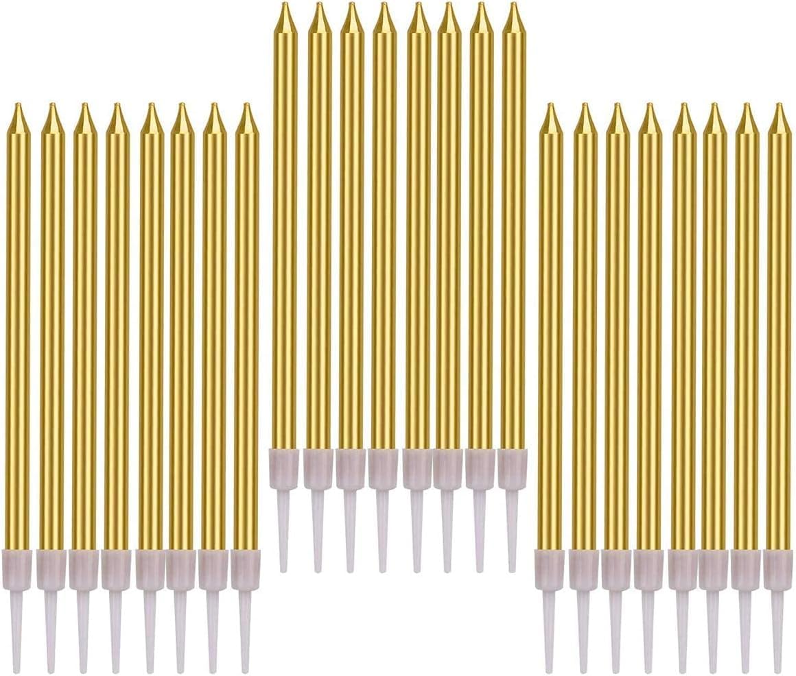 24 Pcs Golden Birthday Cake Candles, Long Thin, LC-AE-0028