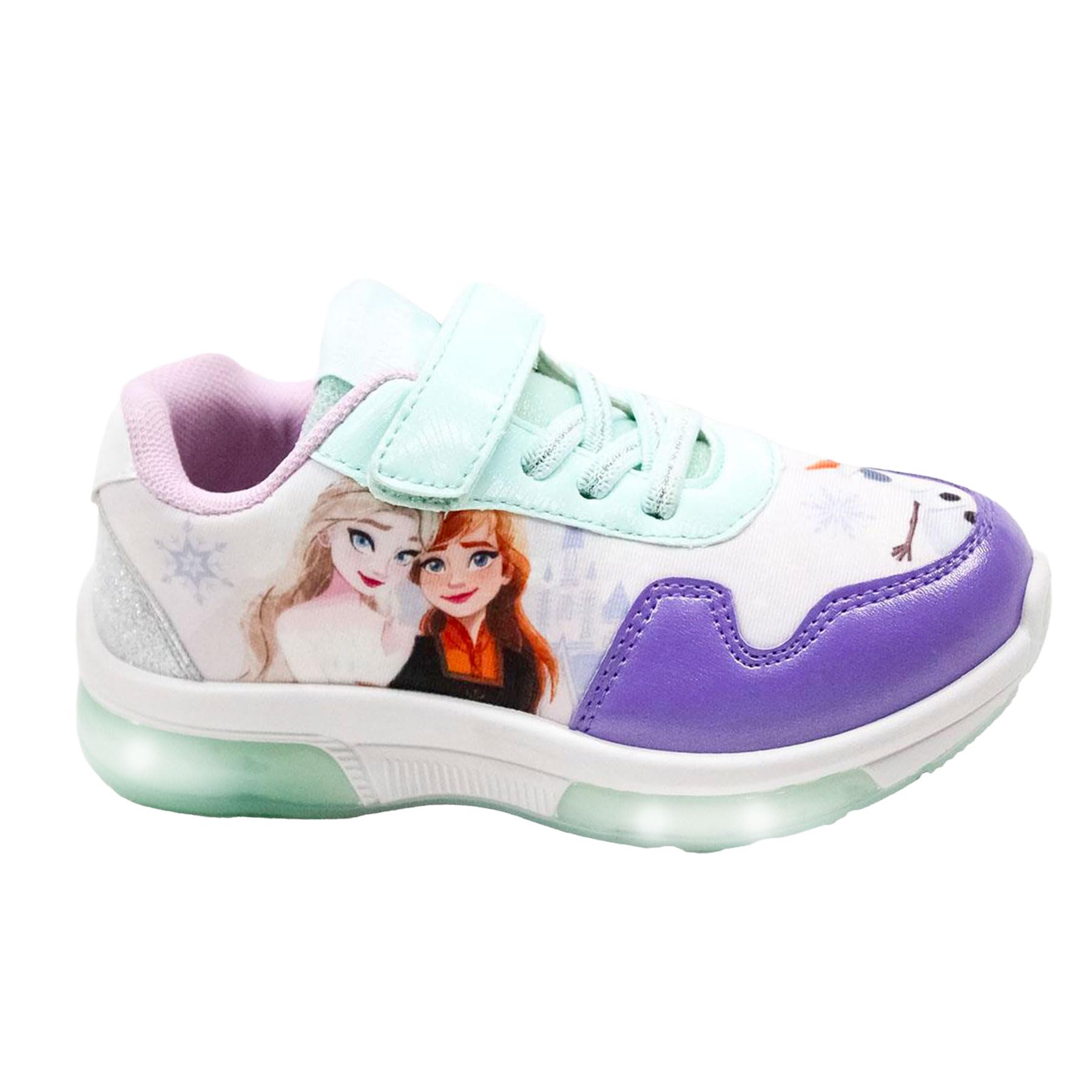 Disney Frozen - Zapatillas para niña Elsa y Olaf con luces LED, zapatos ligeros con cordones y , parte superior de tela con refuerzos de PU, tallas 25-32