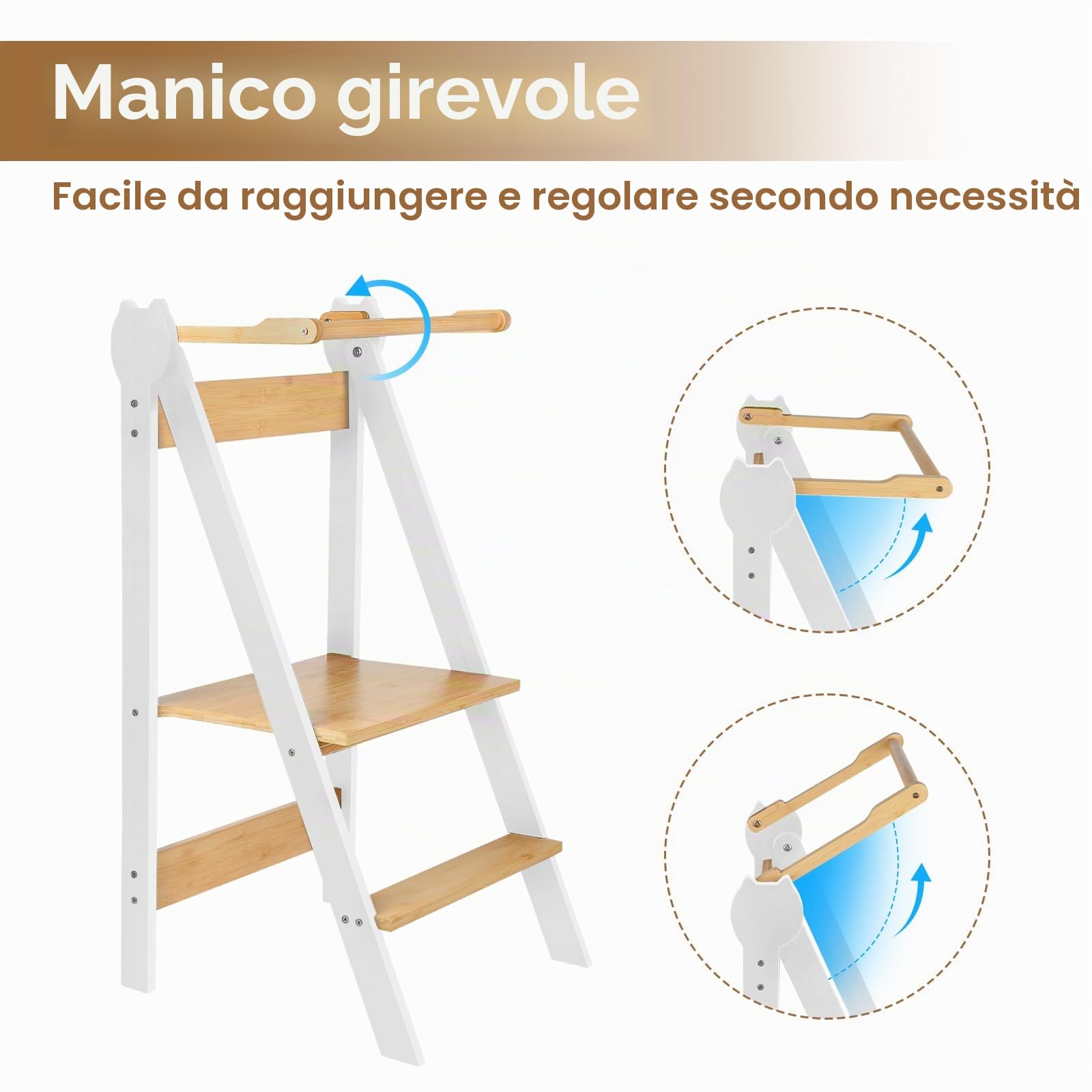 Torre Montessori di apprendimento, Pieghevole Multiuso, Torre di apprendimento a partire da 1 anno, Gradino, Scala per Bambini, 88 * 45 * 45 cm - Bianco