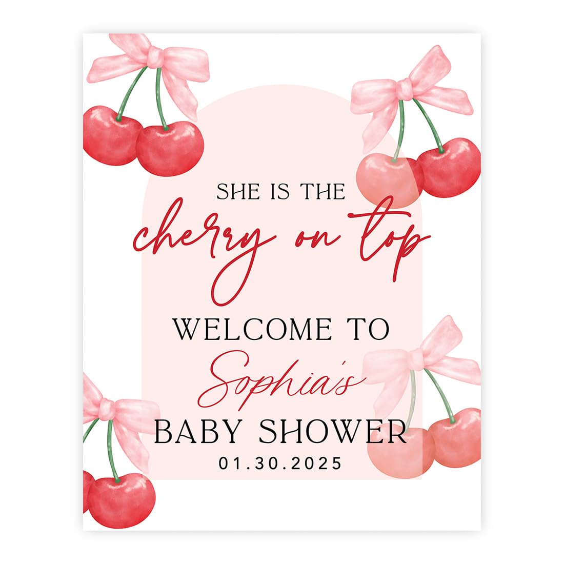 Andaz Press Personalized She's The Cherry on Top Baby Shower Decorations, Custom Modern Arch Cherry Themed Party Decorations Baby Shower Welcome Sign