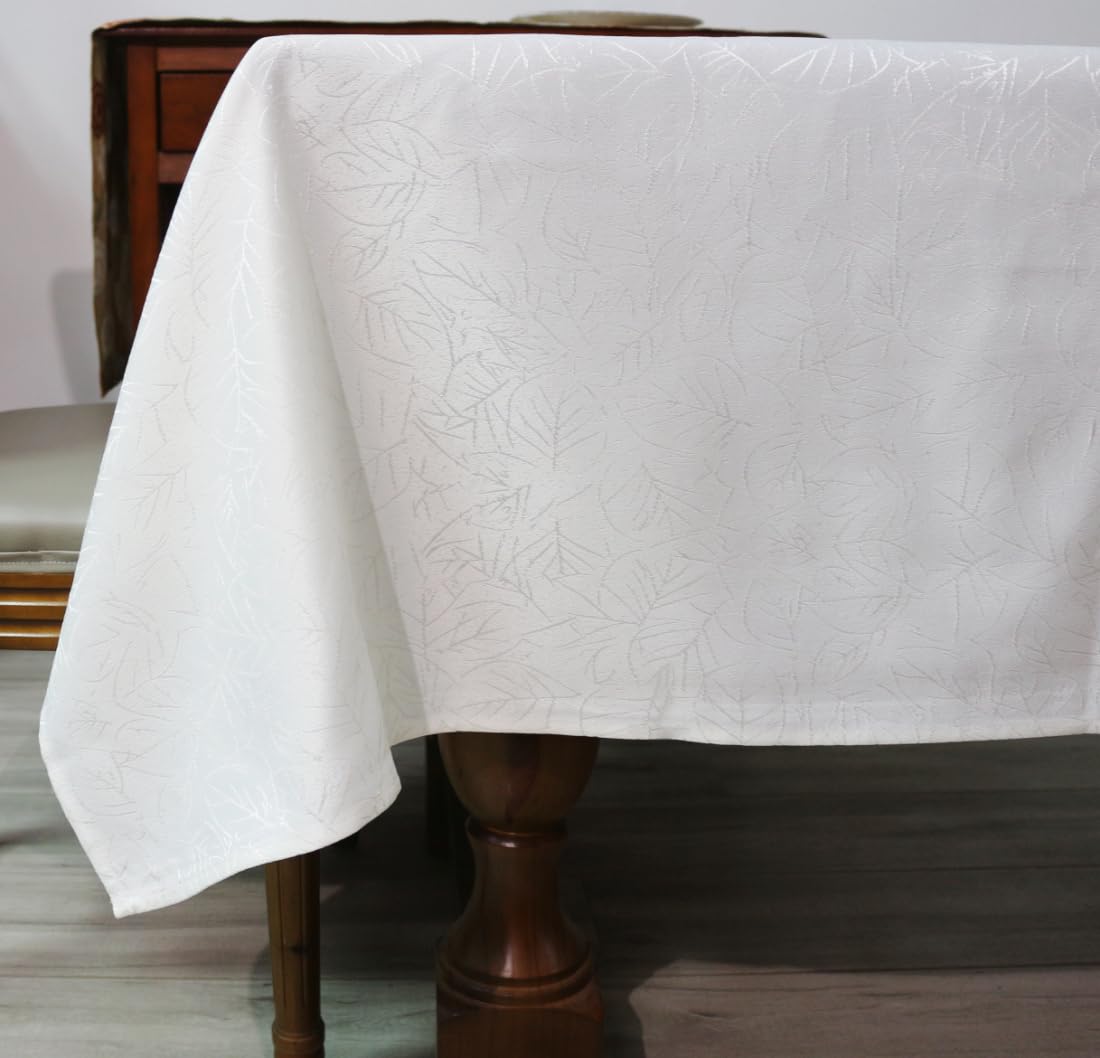 HARORBAYTablecloths Rectangle 60 x 84 Inch, Farmhouse White Tablecloth Jacquard Leaf Polyester Washable Tablecloths for Kitchen Dining Picnic Party Indoor Outdoor