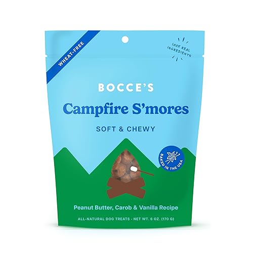Bocce's Bakery Campfire S'Mores Treats for Dogs, Wheat-Free Everyday Dog Treats, Made with Real Ingredients, Baked in The USA, All-Natural Soft & Chewy Cookies, Peanut Butter, Carob, & Vanilla, 6 oz - Campfire S'Mores - 6 Ounce (Pack of 1)