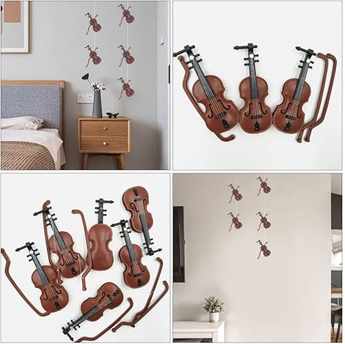 Miniatura 6 de ABOOFAN Colgante de violín miniatura de cuerda Mini colgante de violín instrumento musical adorno de árbol de Navidad decoración artesanal 16 piezas