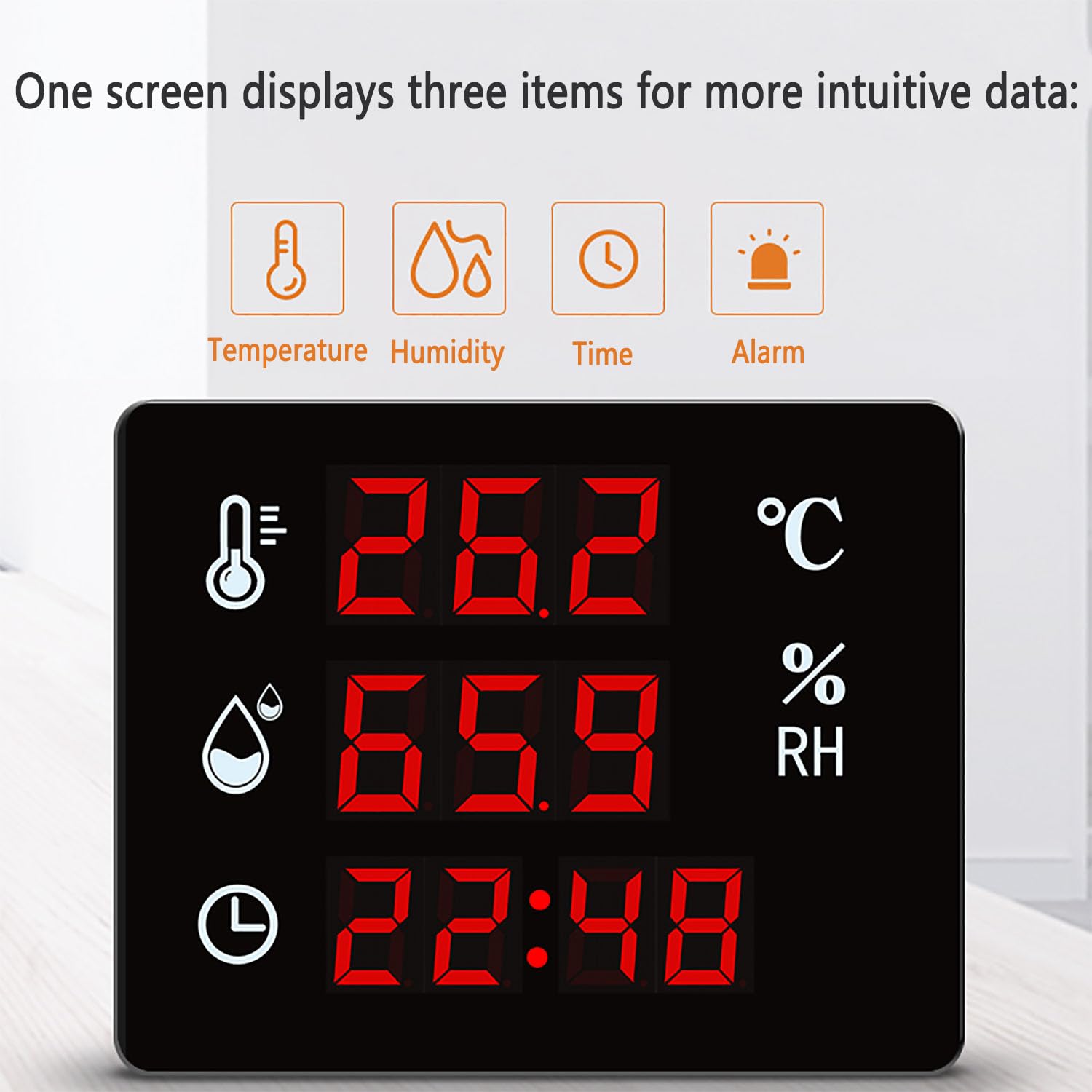Thermomètre-hygromètre Numérique Industriel avec Grand Écran LED, Angle De Vision De 45°, Plage De Mesure De -40 À 120 °C pour Serres, Camping-Cars, Congélateurs Et Pièces