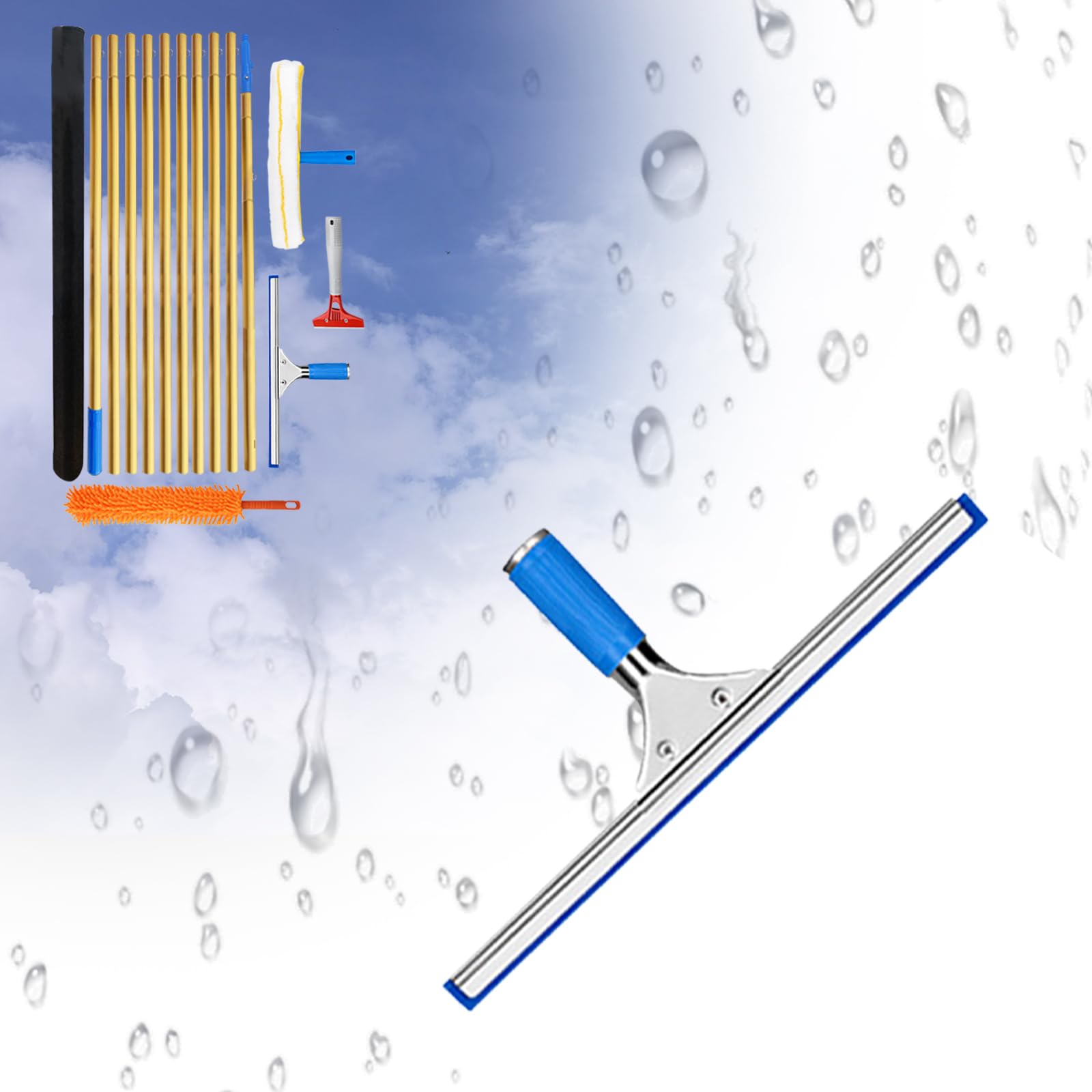 Limpiacristales Profesional con limpiacristales 35cm,Paño de Microfibra extraíble de 35 cm,Plumero,Bolsas,Rascador,Limpia Cristales para Ventanas Altas (10.5m)