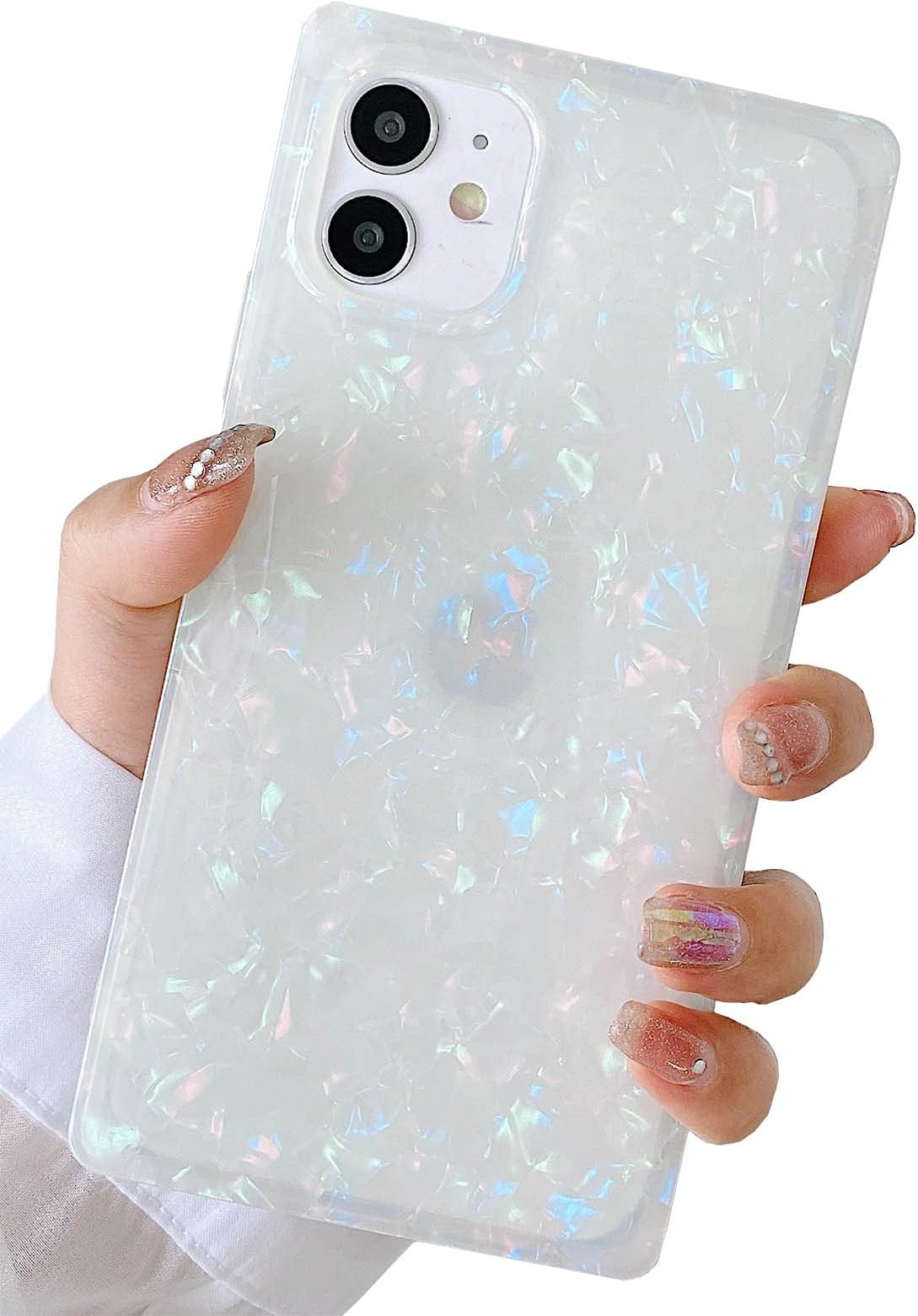 Luxury Sparkle Glitter Rectangle Compatible with iPhone 11 Case,Chic Slim Colorful Pearl Translucent Soft TPU Silicone Rubber Protective Bumper Cases Cover(Pearl)