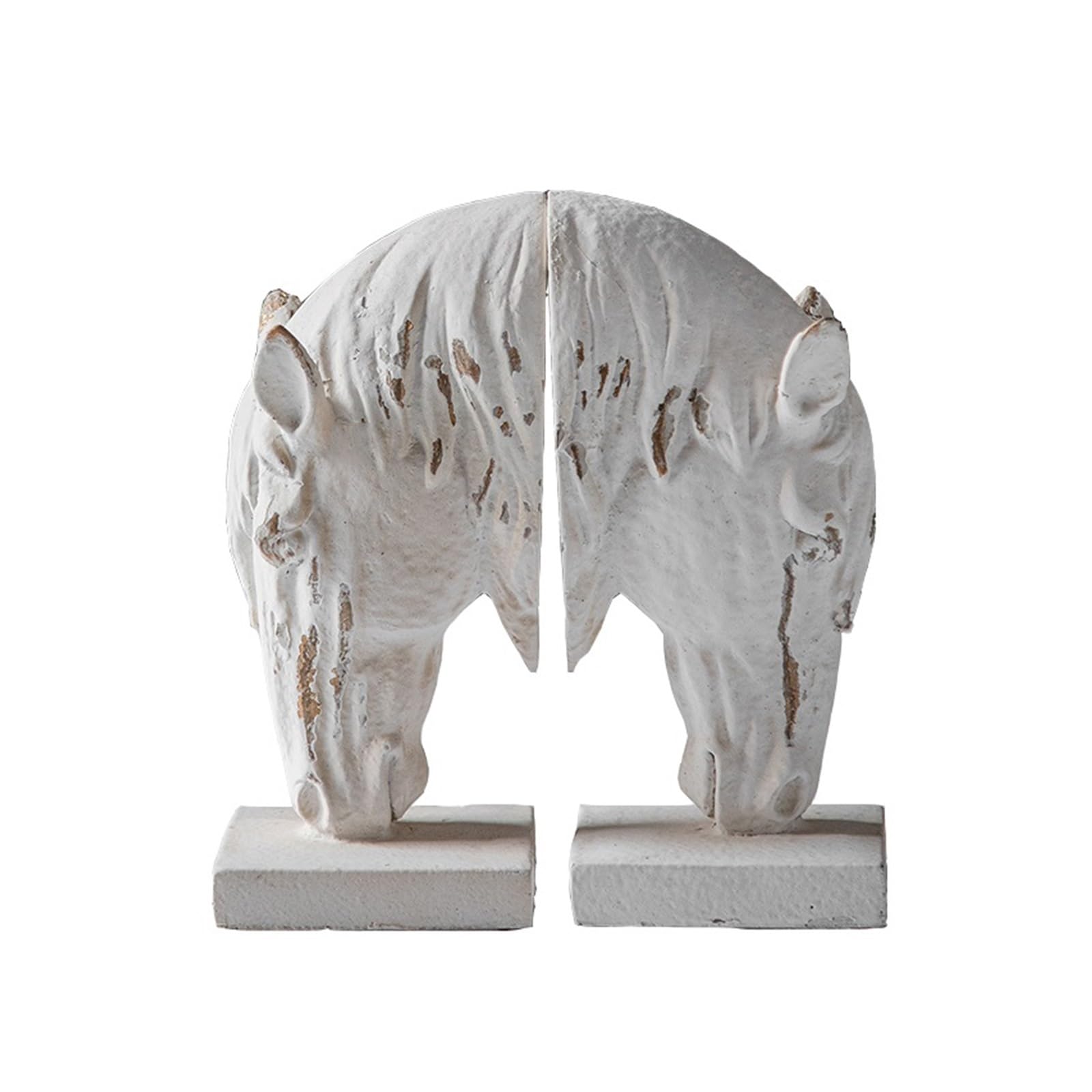 Bookends for Shelves Decorative Book Ends Vintage Horse head Bookends Ornaments Holders Stopper for Shelves Art Bookend - White Bookshelf Holder Stand