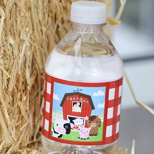 Miniatura 6 de Big Dot of Happiness Etiquetas adhesivas para botellas de agua de granjero para baby shower o fiesta de cumpleaños, juego de 20 unidades
