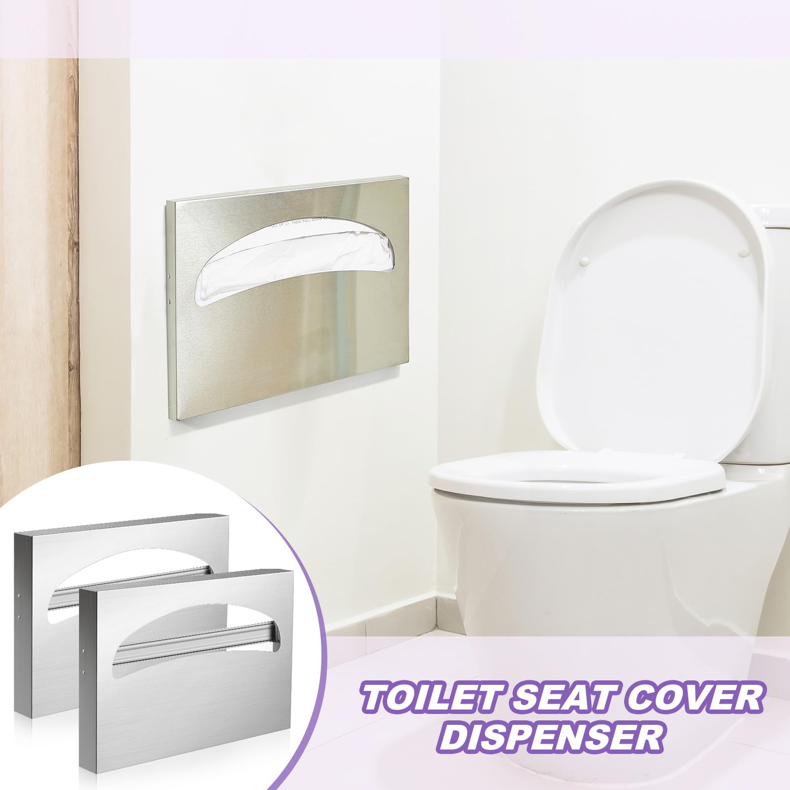 Hushee 1 x Edelstahl-Toilettensitzbezug, Spender, WC-Sitzbezug, Halterung, Wandmontage, kommerziell für Badezimmer (Silber)