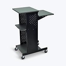 PS4000 40" Mobile Presentation Station with Adjustable Shelves, Rolling Cart, and Locking Cabinet for Office & Classroom Use, Black Powder-Coated Steel Frame