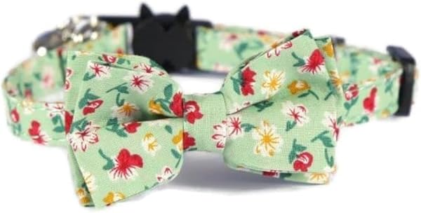 Bowtie Cat Collars with Bell | Safe Quick Release Breakaway Buckle | ZACAL Cat Collars (Green and Navy Blue) - 3