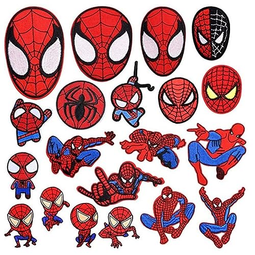 20pcs Cute Cartoon Spider Embroidered Iron On Patches Anime Animals Sew On/Iron On Applique Embroidered Patches for T-Shirt Jackets Jeans Vests Hats Backpacks Bags