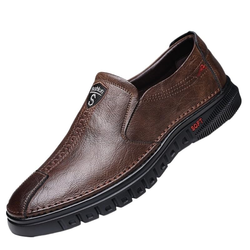 Men's Dress Shoes Genuine Leather Business Brogue Handmade Formal Oxfords Shoes Mens Casual Genuine Flats Soft Driving Walking Loafer Shoes