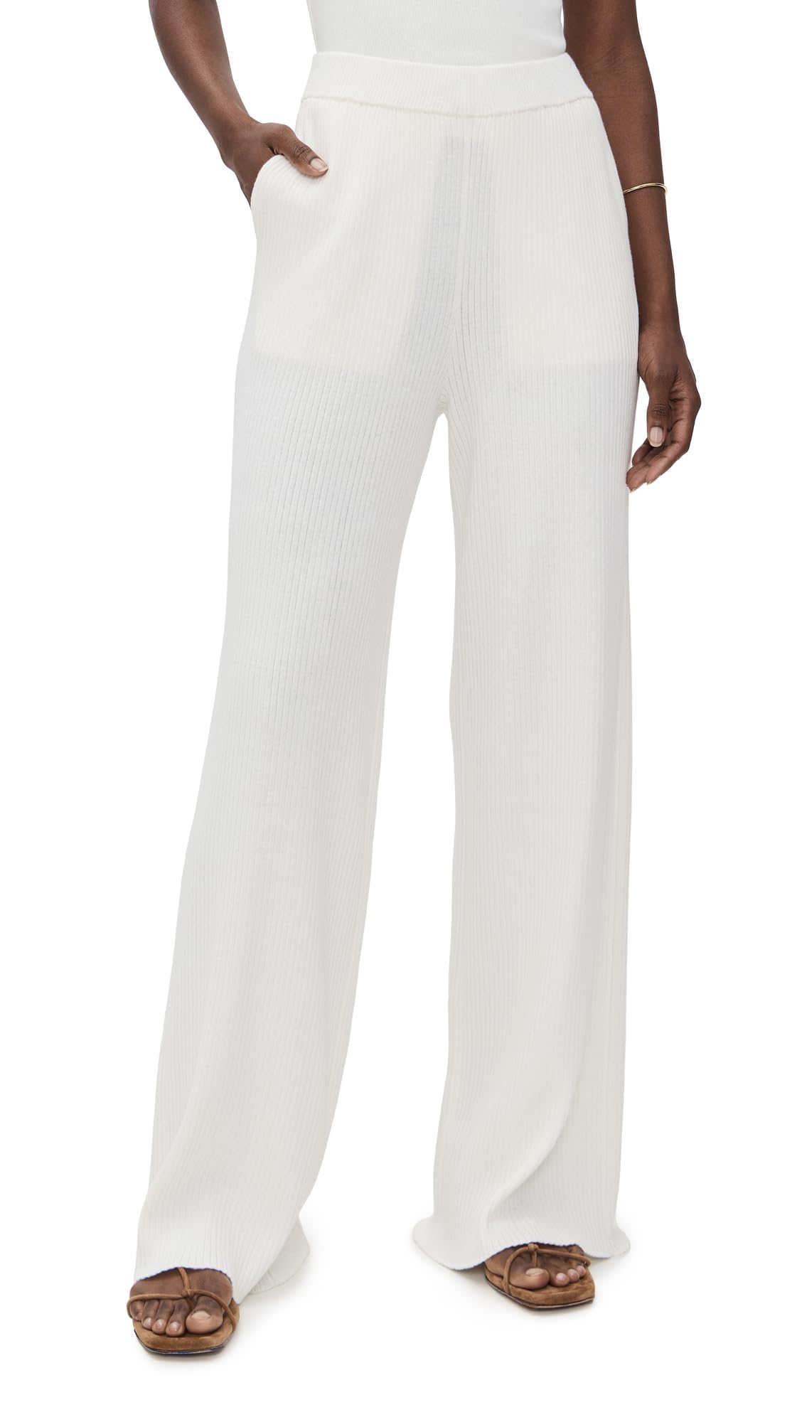 Anthony Thomas Melillo ATM Womens Cotton Cashmere Ribbed Wide Leg Pants