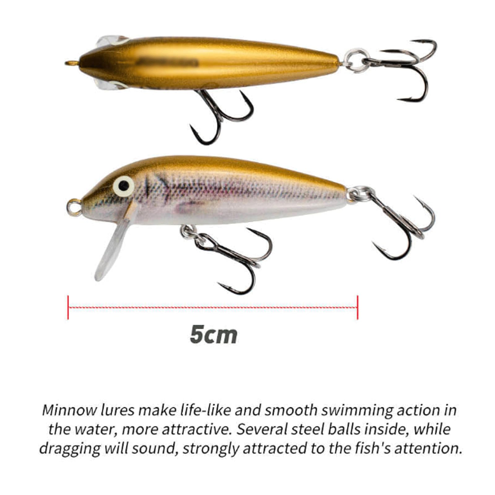 Leurre de pêche, lot de 2, leurre coulant de type minnow, 5 cm, 5 g, appât artificiel pour truite, pour la pêche en rivière et en lac, leurre jerkbait pour la pêche en roche, leurres durs, matériel d