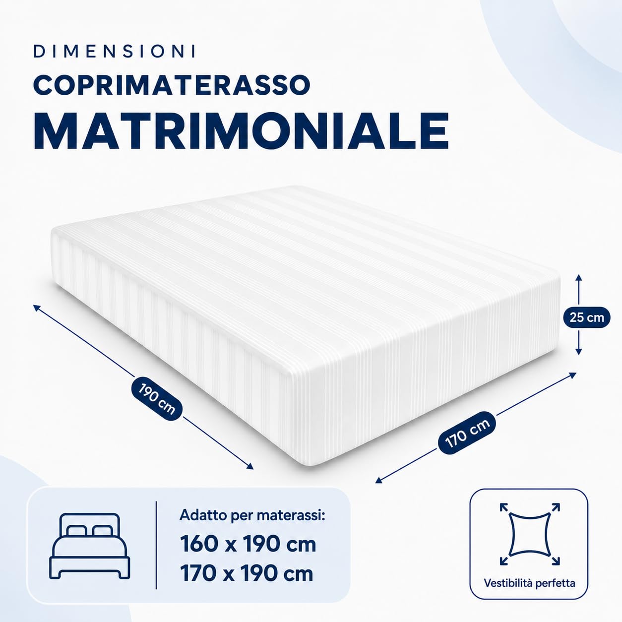 Coprimaterasso in Cotone Fasciato con Angoli Elasticizzati, Proteggi Materasso Antiacaro, Resistente e Durevole (Matrimoniale)