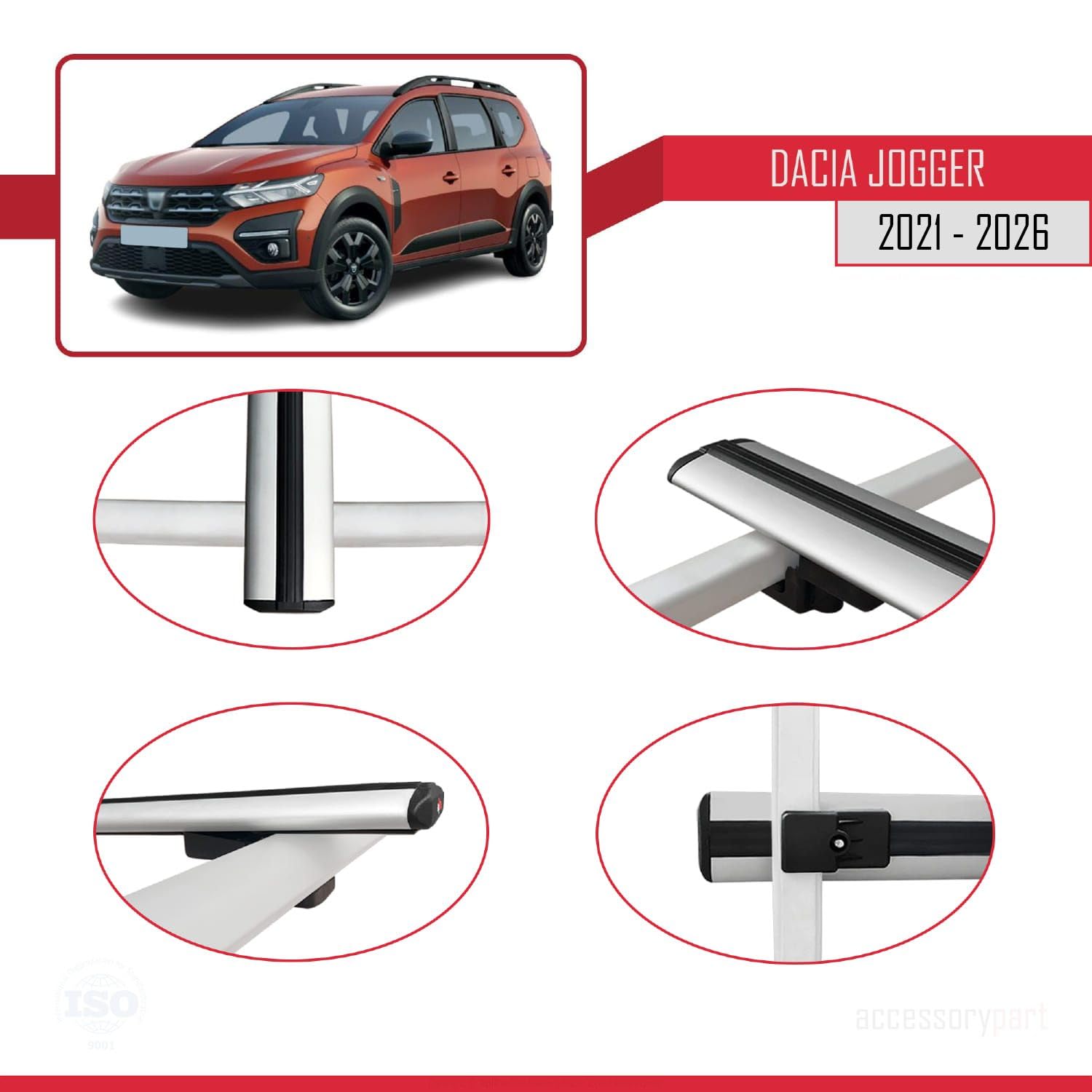 Compatibile con Dacia Jogger 2021-2026 BASIC Model Barre Tetto Portapacchi Auto Barre Portatutto Grigo Alluminio 2 Barre