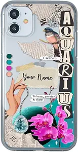 INSTACASE Case Compatible with iPhone 12 Personalized with Your Name Zodiac Sign Aquarius, Protector Compatible with iPhone 12 Customizable, Case Customized Horoscope Shockproof TPU. Clear