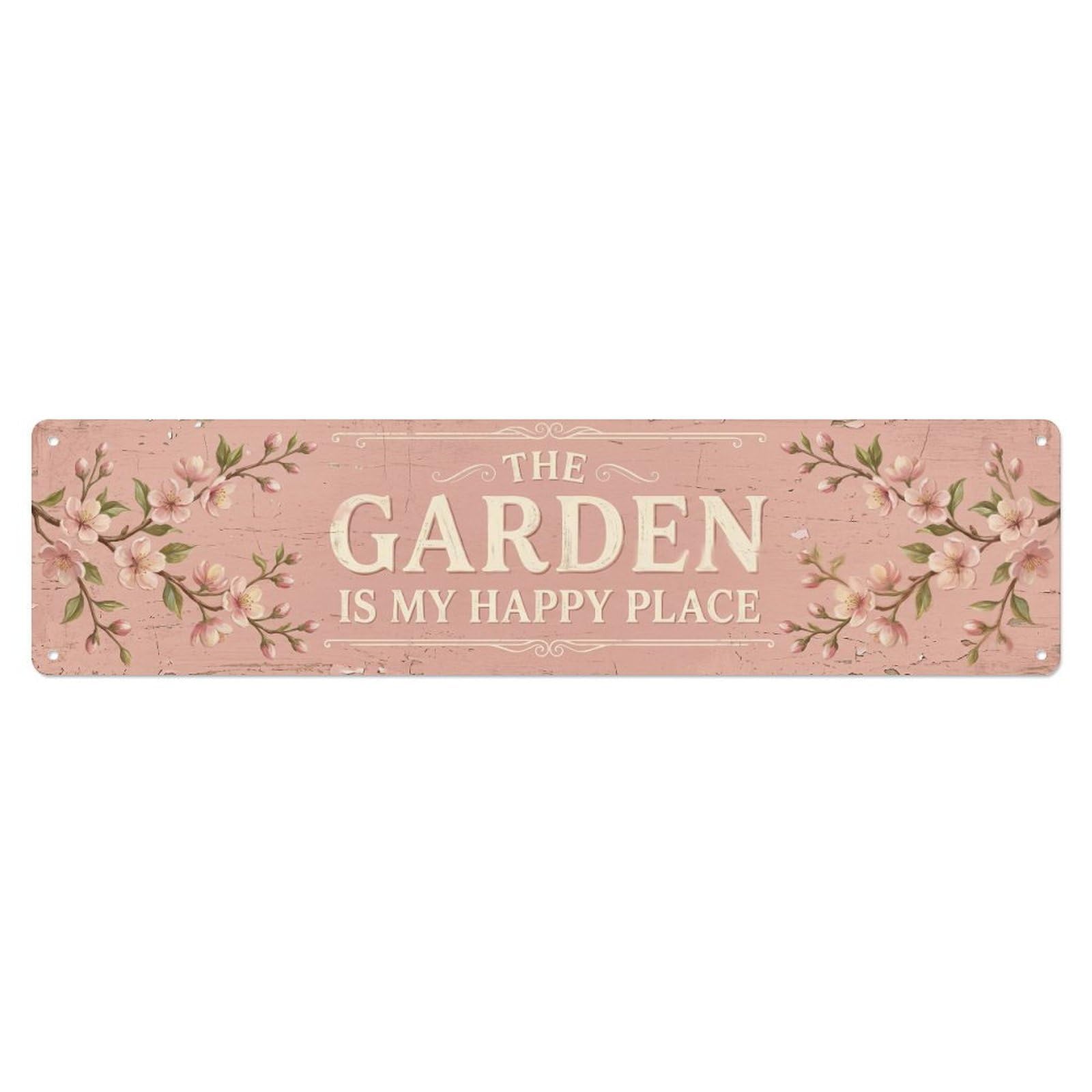 Vintage The Garden Is My Happy Place Cherry Blossom Metal Tin Sign
