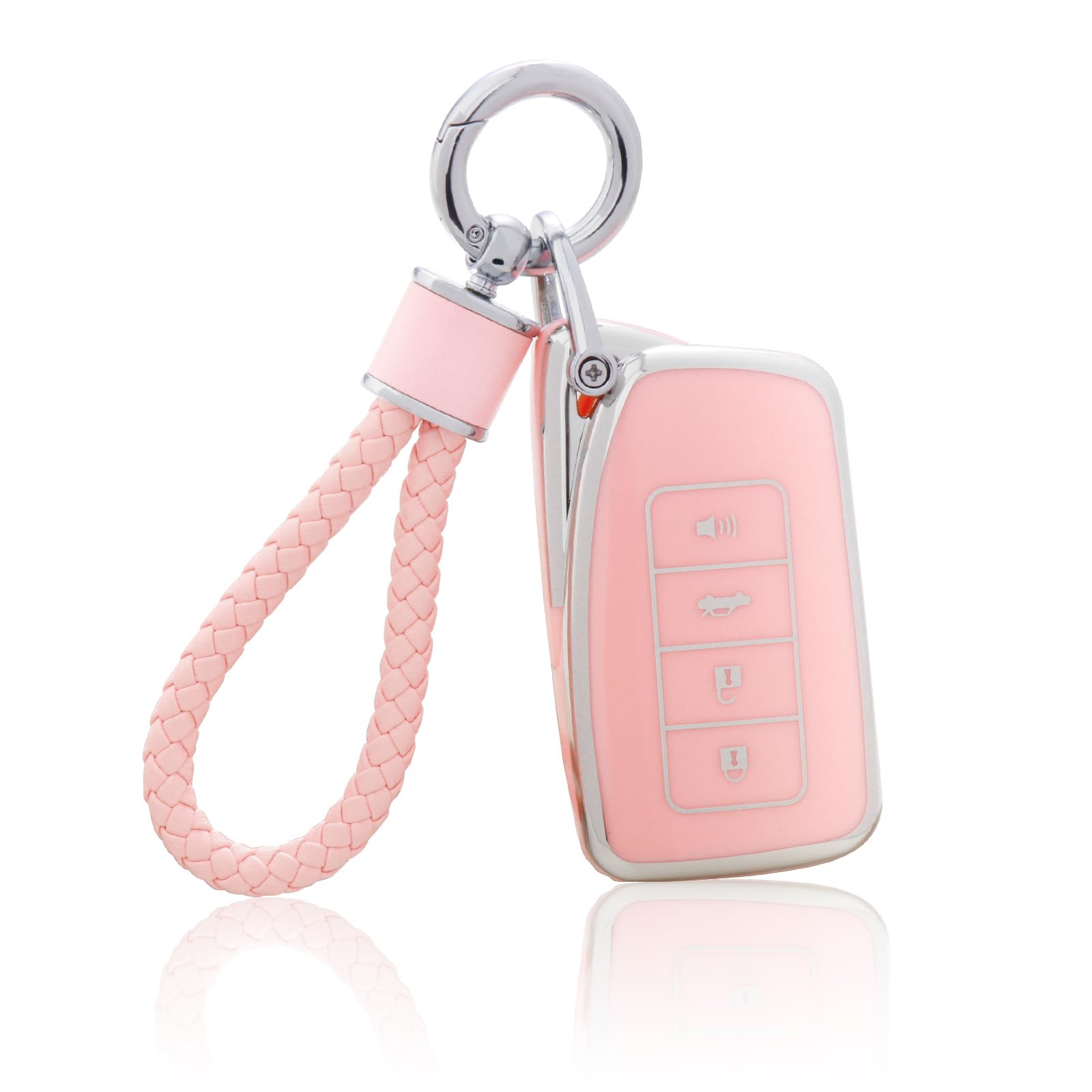 for Lexus Key Fob Cover with Keychain, Pink Soft TPU Key Case Protection Shell Fit for Lexus RX ES GS LS NX RS GX LX RC LC Smart Key