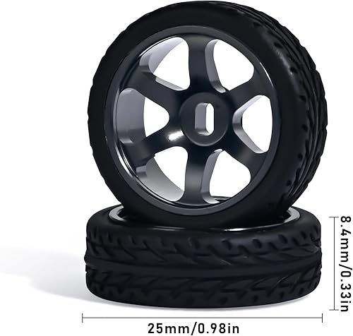 Miniatura 3 de Llantas de rueda de 6 radios y neumáticos de velocidad de coche Rc para 128 RC Hobby Model Car, 2 estrechos+2 x anchos 4 llantas de aleación de