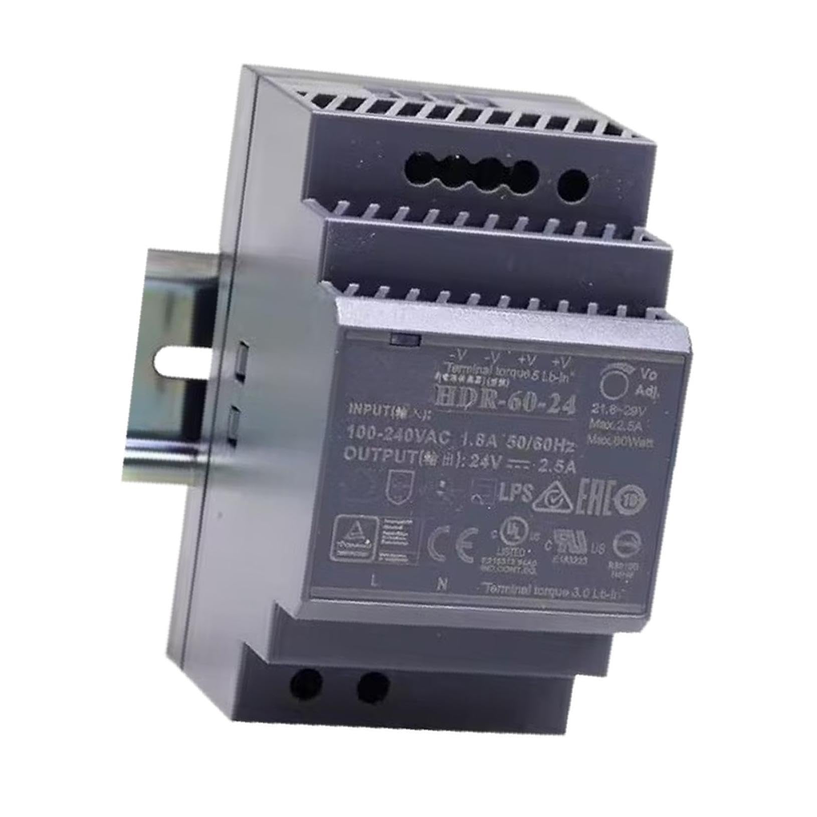 Generic HDR-60-24 24V 2.5A 60W Slim DIN Rail Power Supply for Industrial Control Systems, Black, YS-HDR-60-24