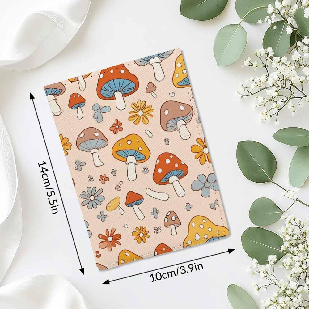 Mushrooms Passport Holder for Travel Retro Boho Floral Fungus PU Leather Passport Cover Wallet Cute Passport Card Holder for Women and Men image 2