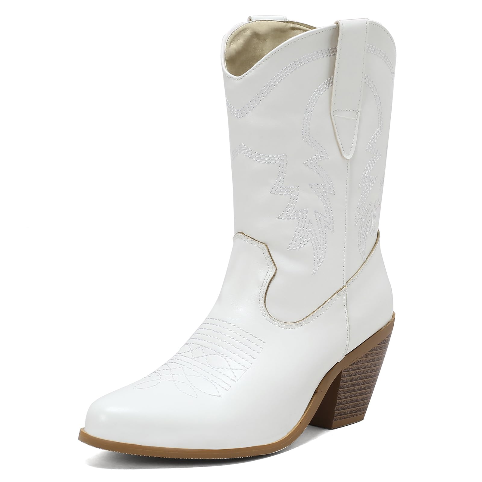 Western Bottes Cowboy Femmes MJIASIAWA - Cuir Verni Mi-Mollet - Talon 6 Cm - Franges Déco Bottes Talon 6cm