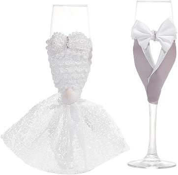 Bride and Groom Glasses, Bride and Groom Clear Party Supplies Pair | Champagne Glasses for Wedding - Honeymoon Anniversary, Bedroom Table, Valentine, Birthday