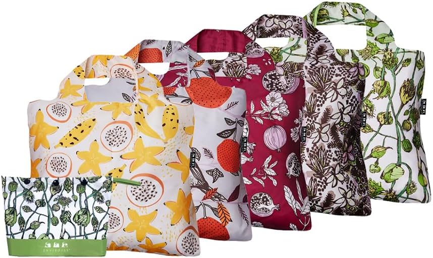 Envirosax Reusable Pouch Sets Polyester Shopping Grocery Bags Set of 5 Gardener's Delight Water Resistant