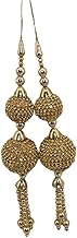 HUNNY BUNCH® Golden Colour with Stone & Metal Beads Work Round Shape Hanging Tassel Latkan for Lehenga,Blouse,Saree,Suit & Duppata (Pack of 1 (2 Pieces))