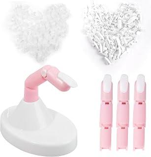 Practice Fingers for Acrylic Nails, Flexible Movable Fake Finger to Practice Fake Nails, 3PCS Adjustable Pink Nail Finger Practice with 1PC White Acrylic Finger Base, 200PCS False Nail Tips with Box