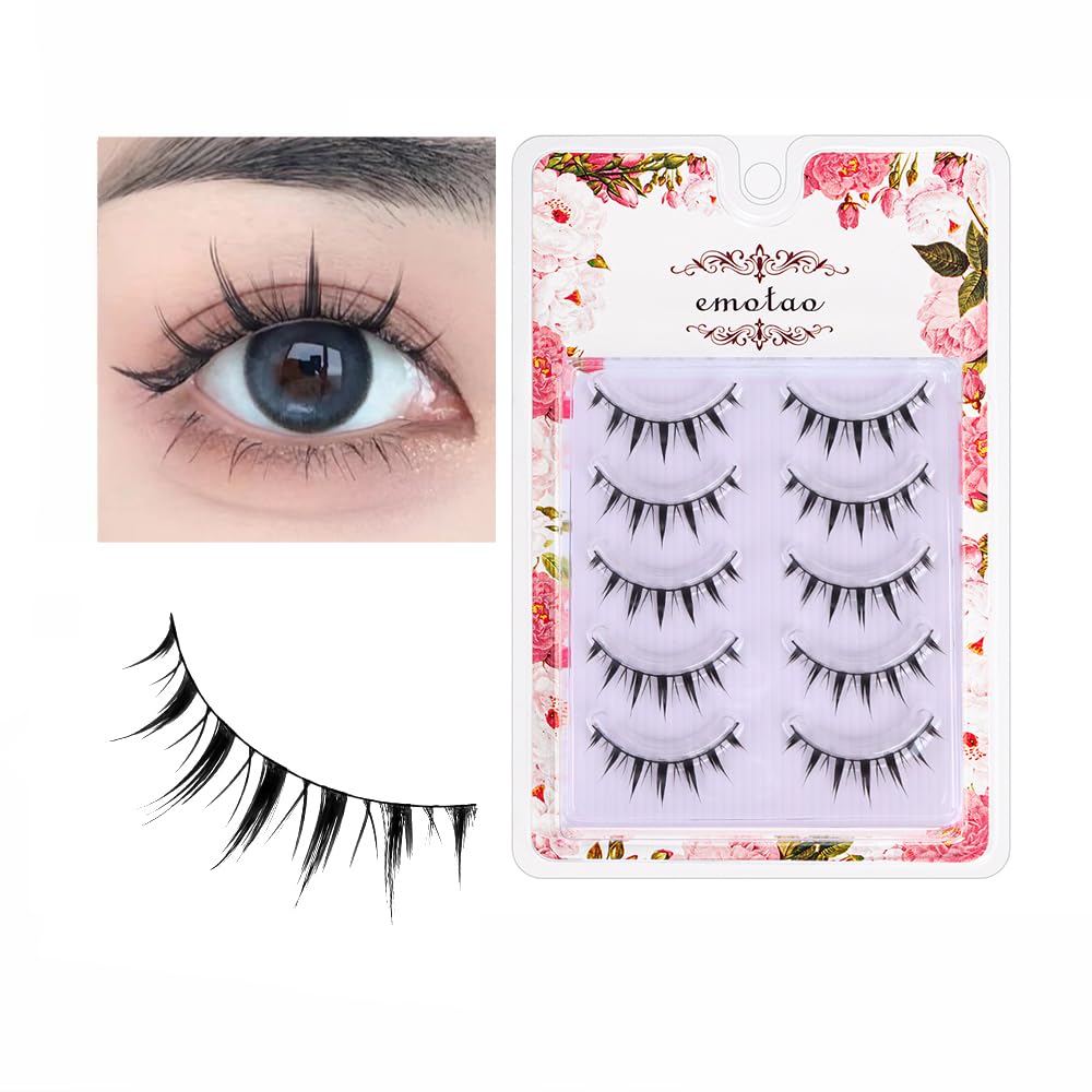 Japanese Style False Eyelashes Makeup Manga Lashes Cosplay Anime Eyelash Lashes Doll Eye Natural 5 Pairs Asian False Eyelashes Pack Look Like Individual (M9-01B)
