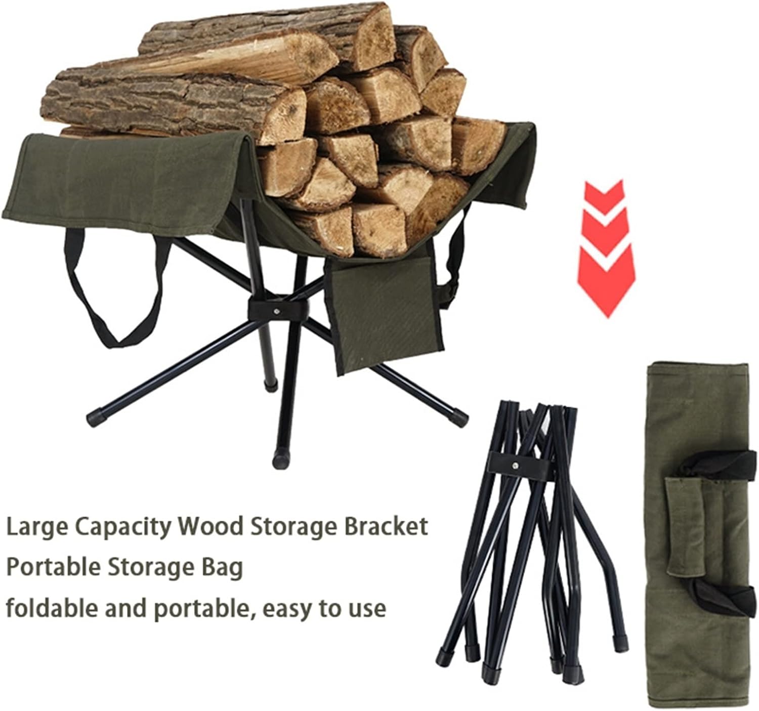 Firewood Storage Bag Fireplace Log Holder Canvas Firewood Rack Firewood Carrying Wood at Home Or Camping Picnic BBQ Firewood Storage (Green)