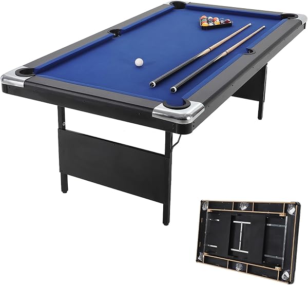 Garvee 6 FT Pool Table for Home, Compact Billiard Table Set with Cues, Balls, Triangle, Brush and Chalk, Folding Pool Tables for Family Game Room - 1