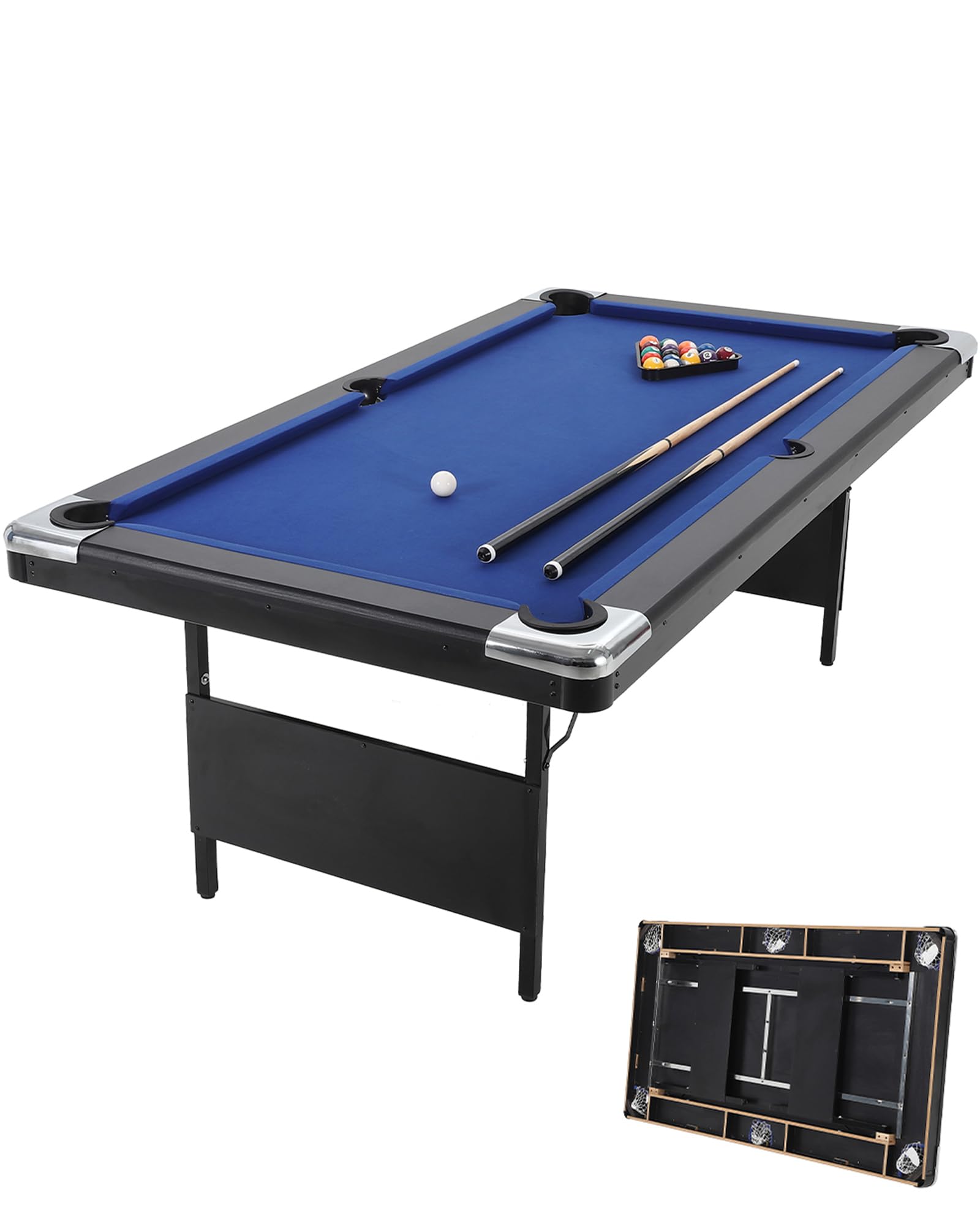 Garvee 6 FT Pool Table for Home, Compact Billiard Table Set with Cues, Balls, Triangle, Brush and Chalk, Folding Pool Tables for Family Game Room