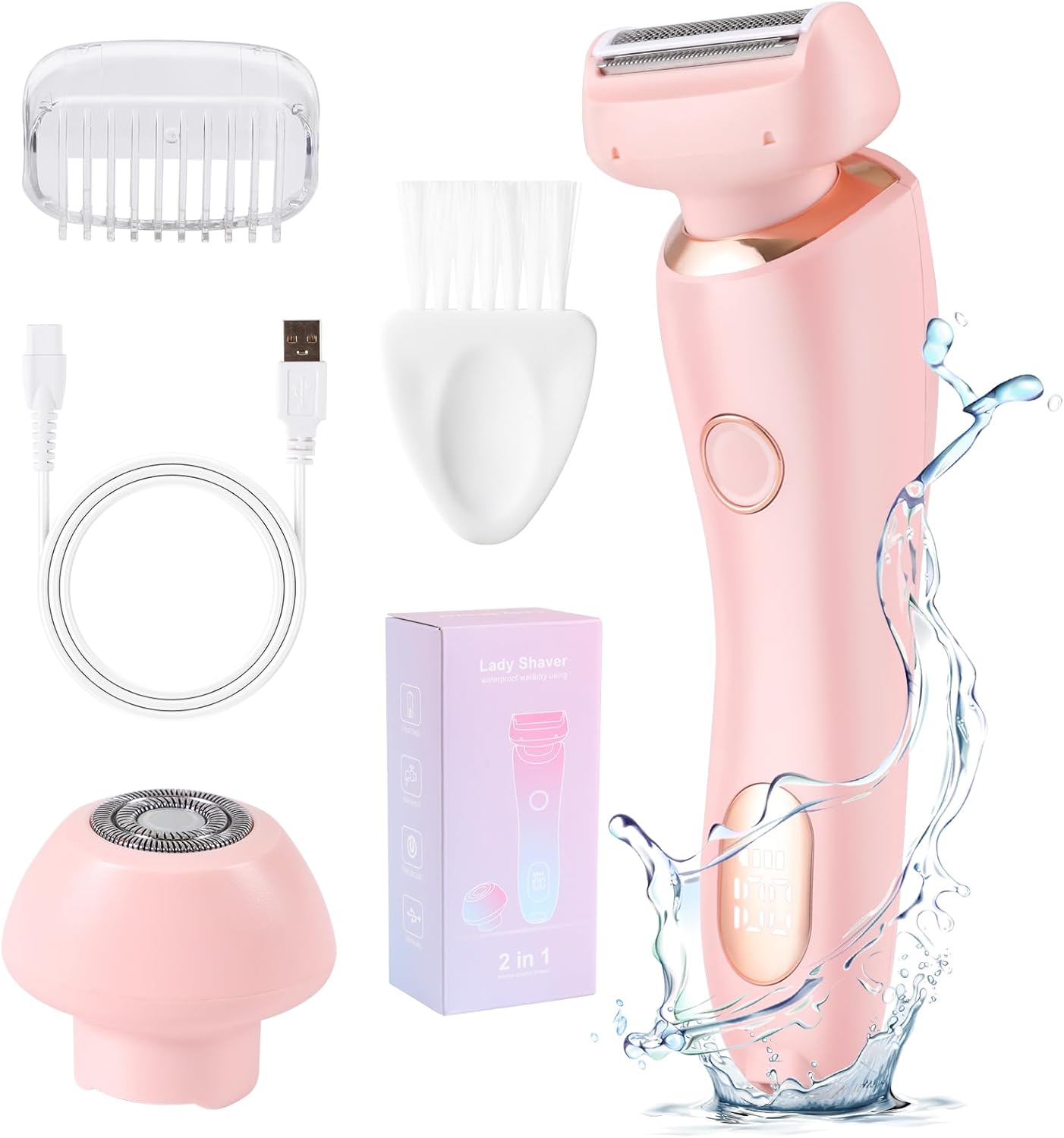 Electric Razors Shaver for Women, 2 in 1 Women Electric Razor for Leg Arm Face Pubic Area, Cordless Bikini Trimmer Hair Removal,Portable Electric Shaver for Travel