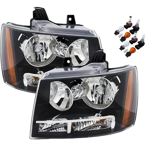 JP Auto Compatible with 2007 2008 2009 2010 2011 2012 2013 2014 Chevrolet Tahoe Suburban Avalanche Headlights Headlamps Black Housing Driver + Passenger Side Cover