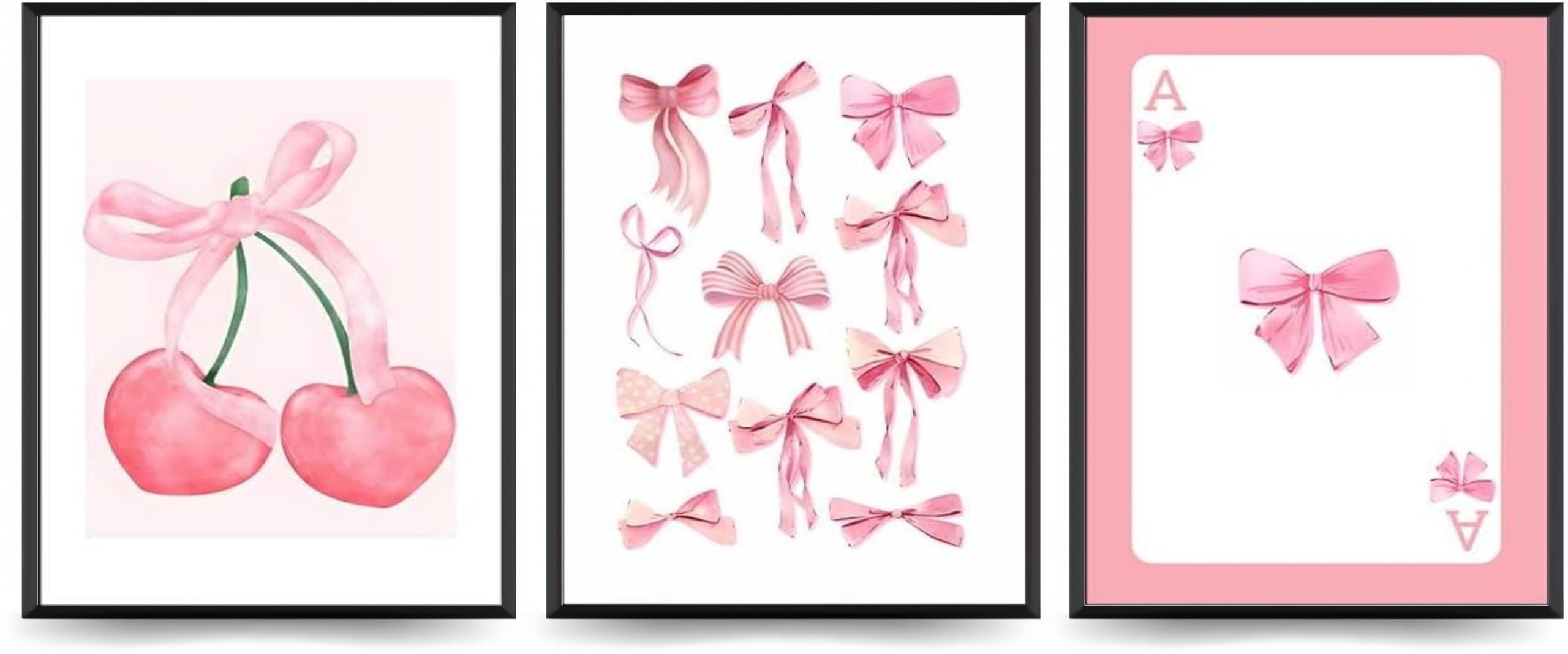 Linilioart Pink 3Pcs Pastel Bows Posters Wall Art Preppy Decor Pictures Canvas Print For Girly College Apartment Decoration, Unframed (30X40cm)