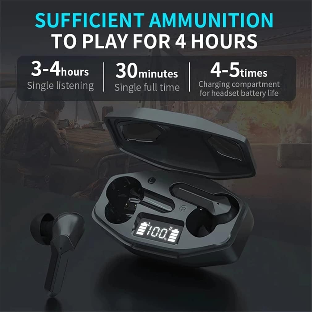 True Wireless Bluetooth 5.1 Games Earbuds, IPX5 Waterproof TWS Stereo Earphones in-Ear Touch Control with 240Mah Charging Case and LED Power Display,Yellow