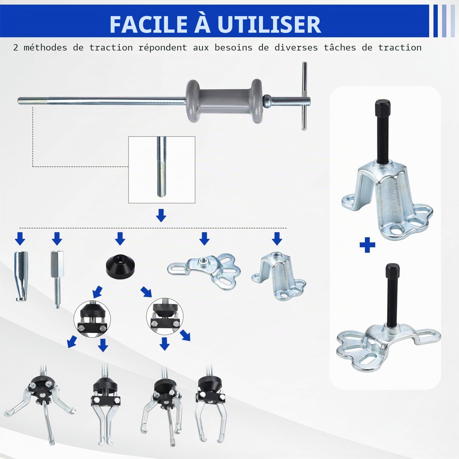 BOOMSTART 17 pièces d'extraction de Roue pour extracteur de moyeu avec Marteau Coulissant